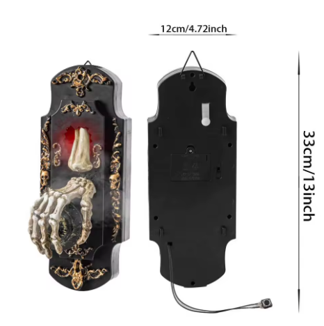 👻Halloween Hanging Doorbell Touch/Motion Activated Skeleton Hand Door Bell with Red Light Scary Sound Haunted House Decoration