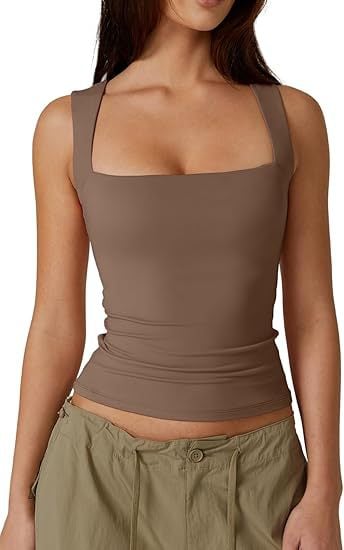 🏆Flash Sale⚡ 50K+ SOLD!💥Women's Square Neck Sleeveless Double-Layer Tank Tops