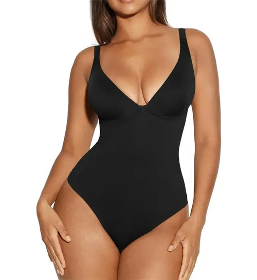 Women V Neck Bodysuit Thong Tummy Control Shapewear Basic Fabric Fashion Womenswear