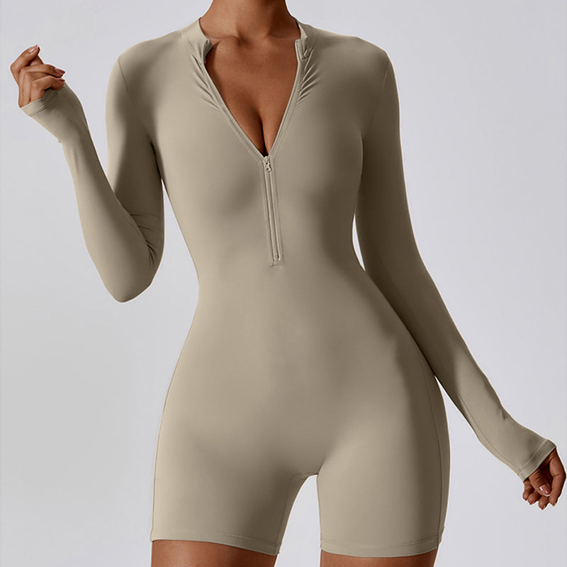 Zip Long Sleeve Short Jumpsuits