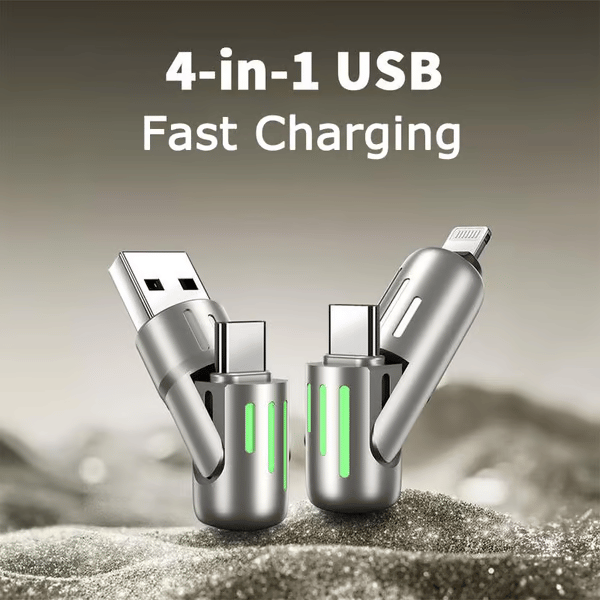 🎉اليوم الأخير - اشترِ واحدًا واحصل على الثاني مجانًا🔥 كابل شحن USB 4 في 1 (شحن سريع بحد أقصى 240 واط)