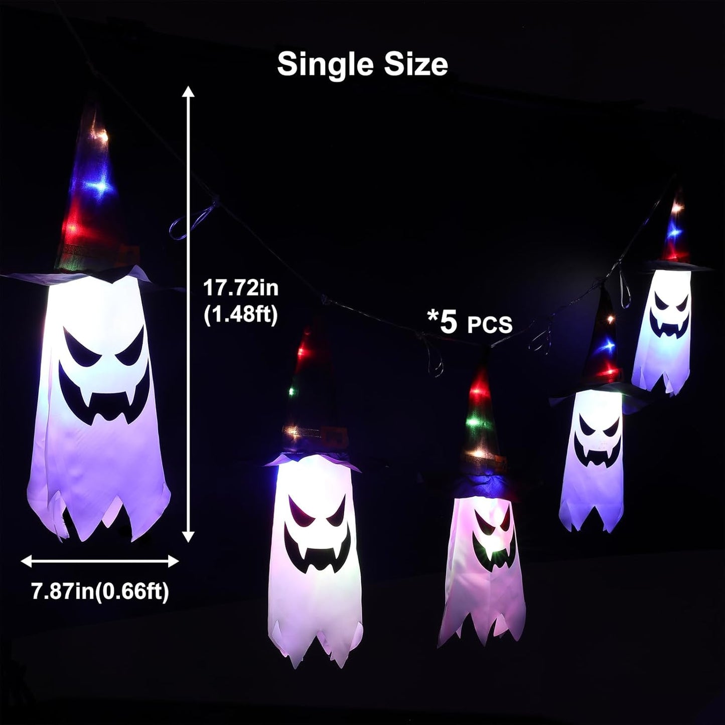 5pcs Ghost LED Light String For Halloween Decor,Home Decor,Llawn Decor,Haynted House
