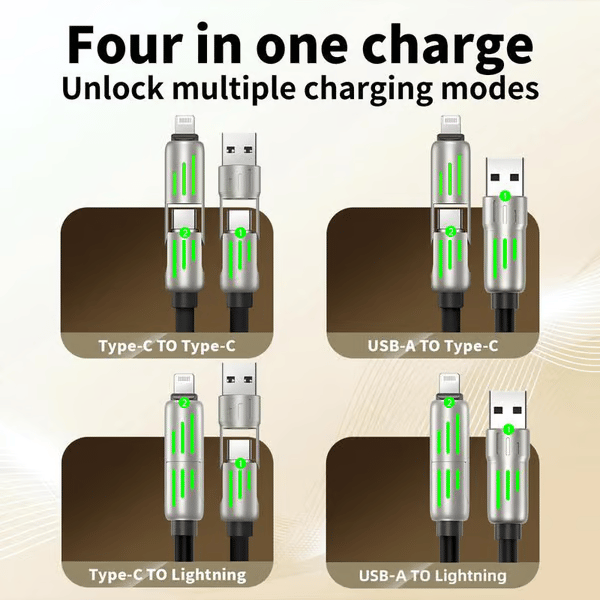 🎉اليوم الأخير - اشترِ واحدًا واحصل على الثاني مجانًا🔥 كابل شحن USB 4 في 1 (شحن سريع بحد أقصى 240 واط)