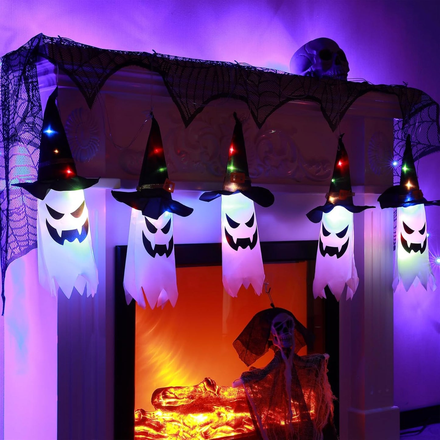 5pcs Ghost LED Light String For Halloween Decor,Home Decor,Llawn Decor,Haynted House