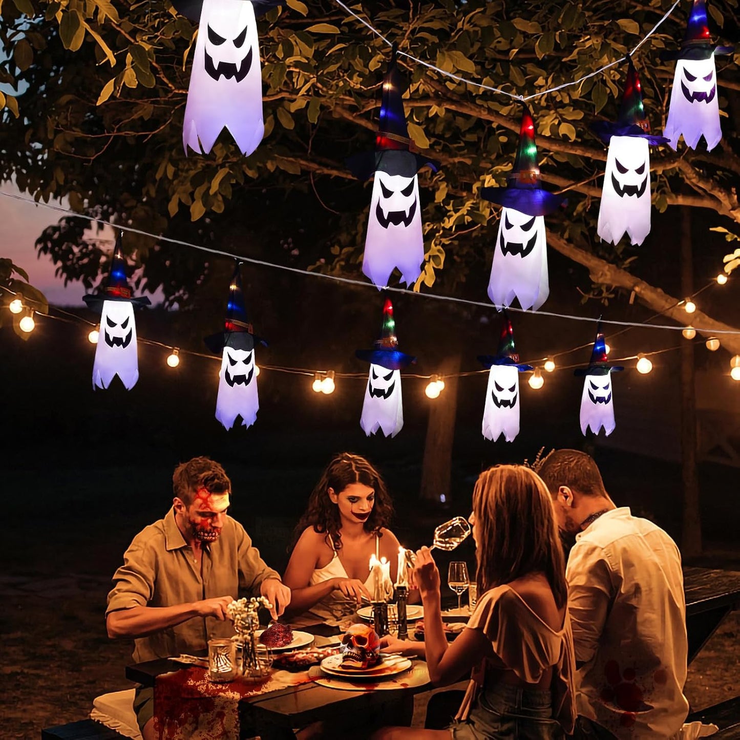 5pcs Ghost LED Light String For Halloween Decor,Home Decor,Llawn Decor,Haynted House