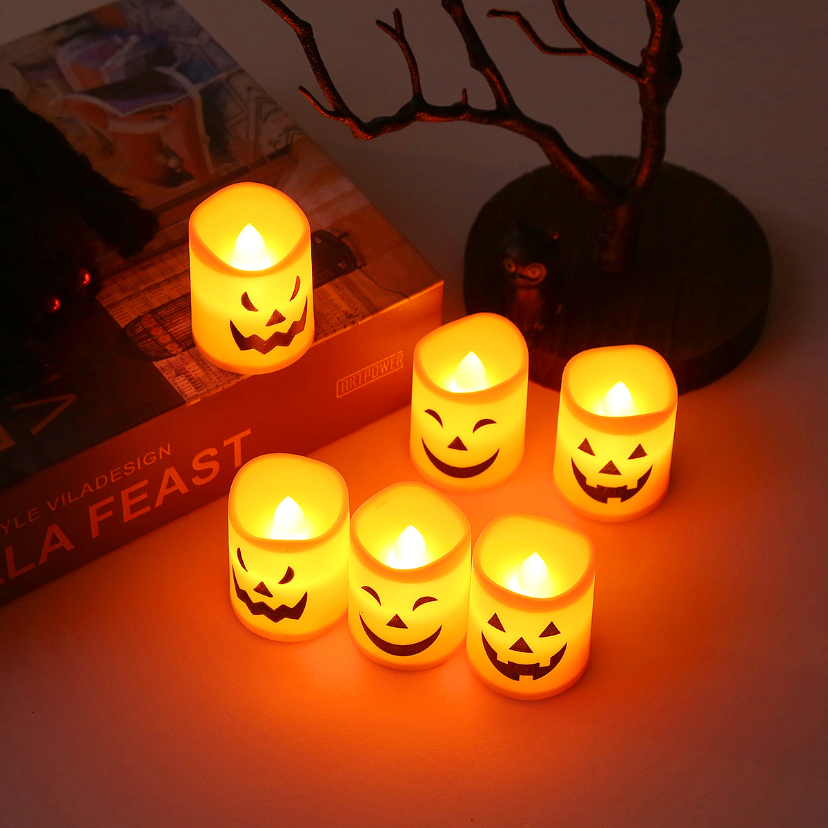 🎃🔥مجموعة صرخة الهالوين: مصباح شبح + شمعدان رعب