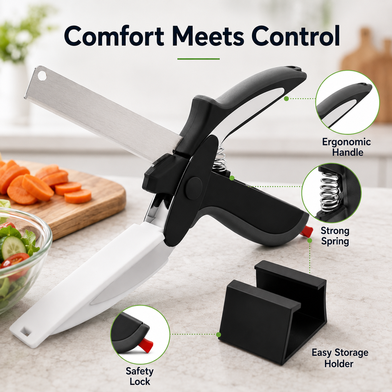 🥕 2-in-1 Kitchen Scissors with Cutting Board – Slice Veggies, Meat & Fruit in One Step, No More Switching Tools