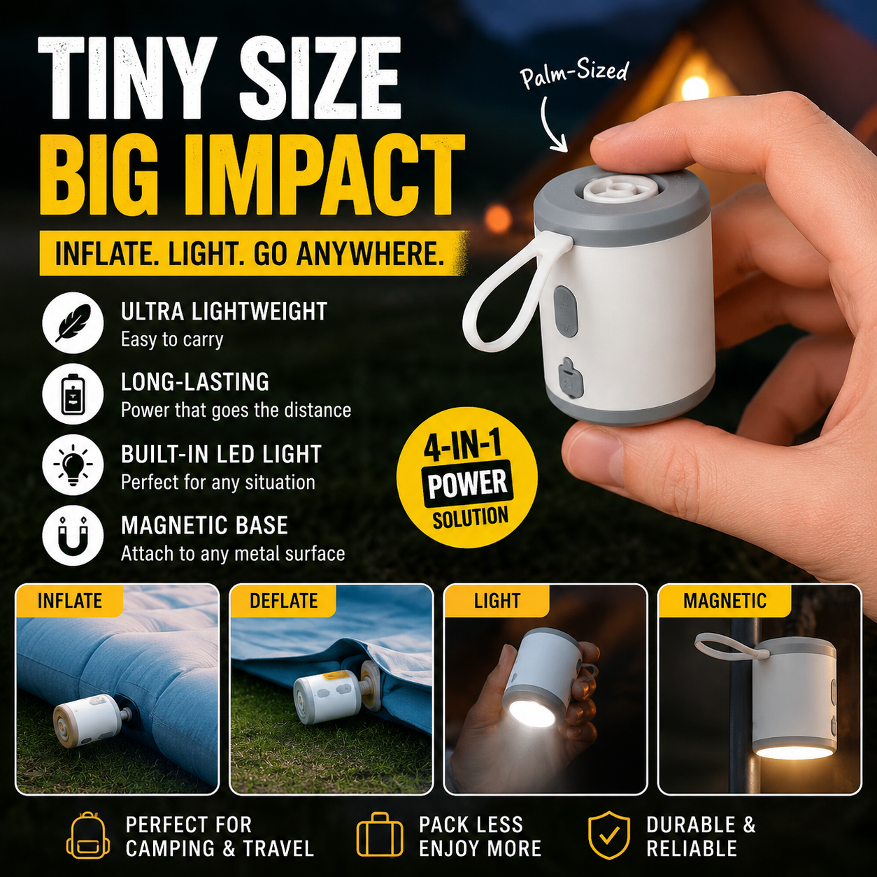 🔥Last Day 50% OFF Save Today Before The Offer Ends🎁4-in-1 Mini Outdoor Air Pump Inflate. 🔥Deflate. 🚀Light Up.🌌 Attach Anywhere.✨