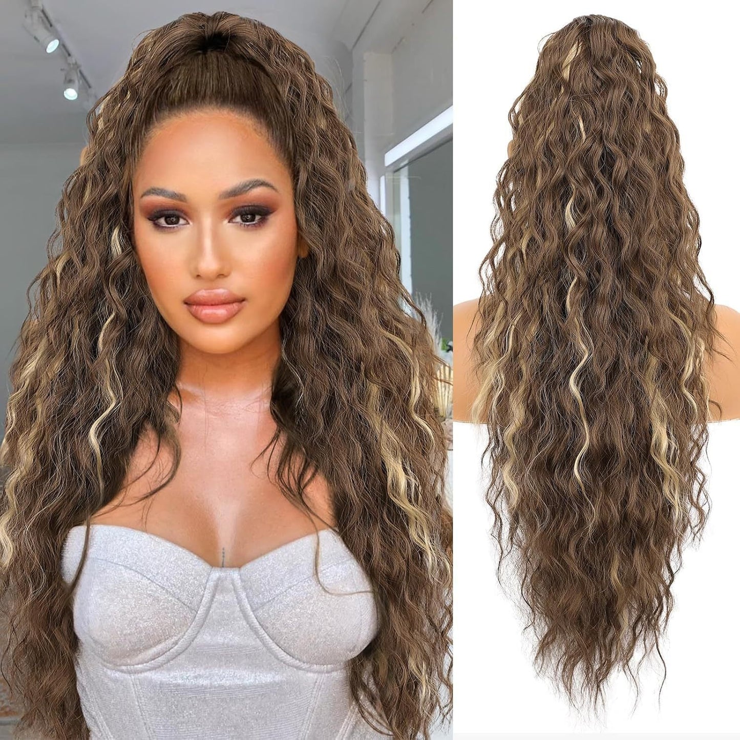 🔥30 Inches Curly Wavy Frizzy Hair Extension with Ponytail