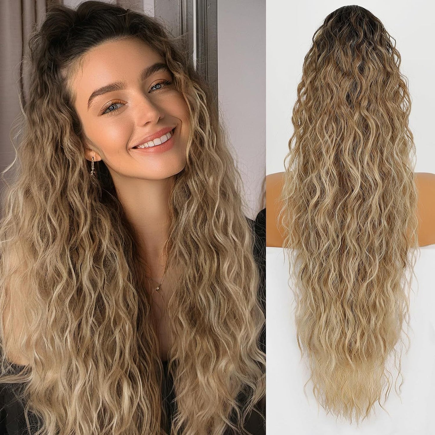🔥30 Inches Curly Wavy Frizzy Hair Extension with Ponytail