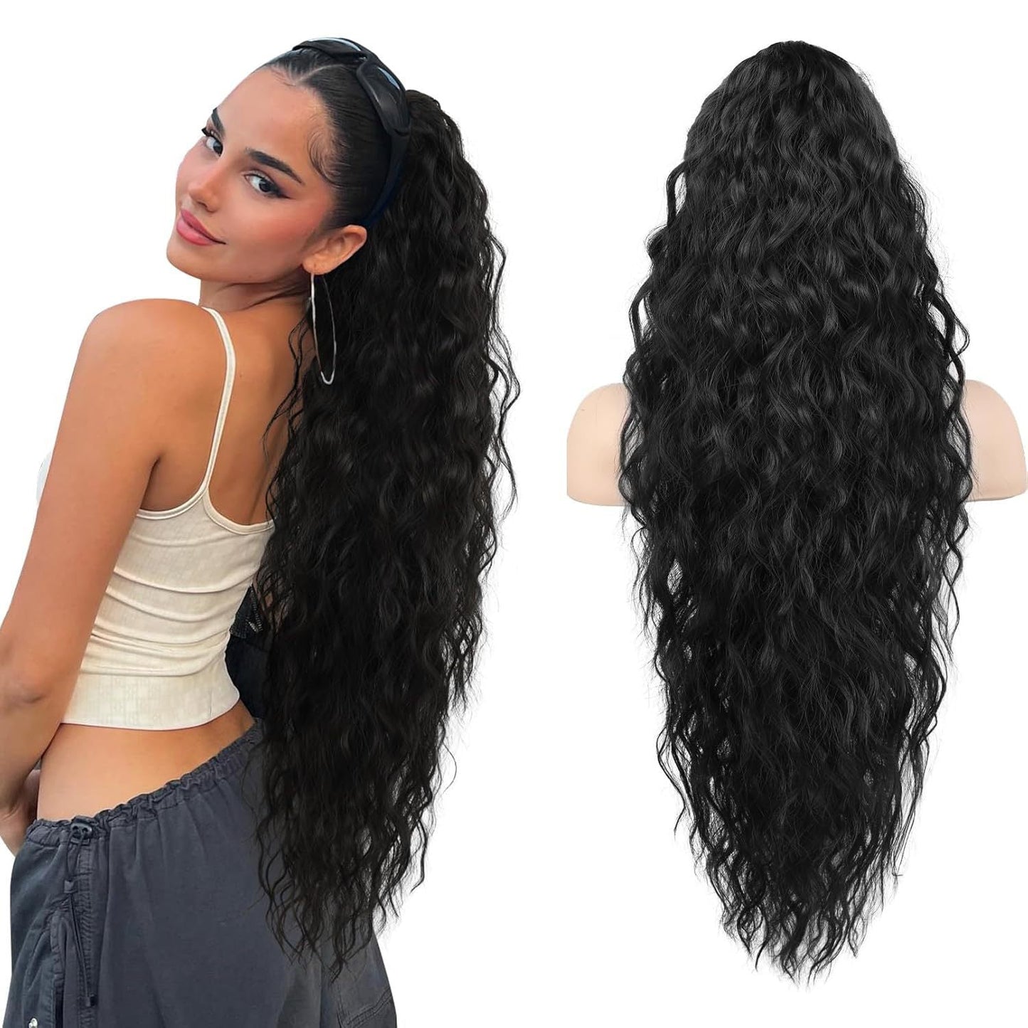 🔥30 Inches Curly Wavy Frizzy Hair Extension with Ponytail