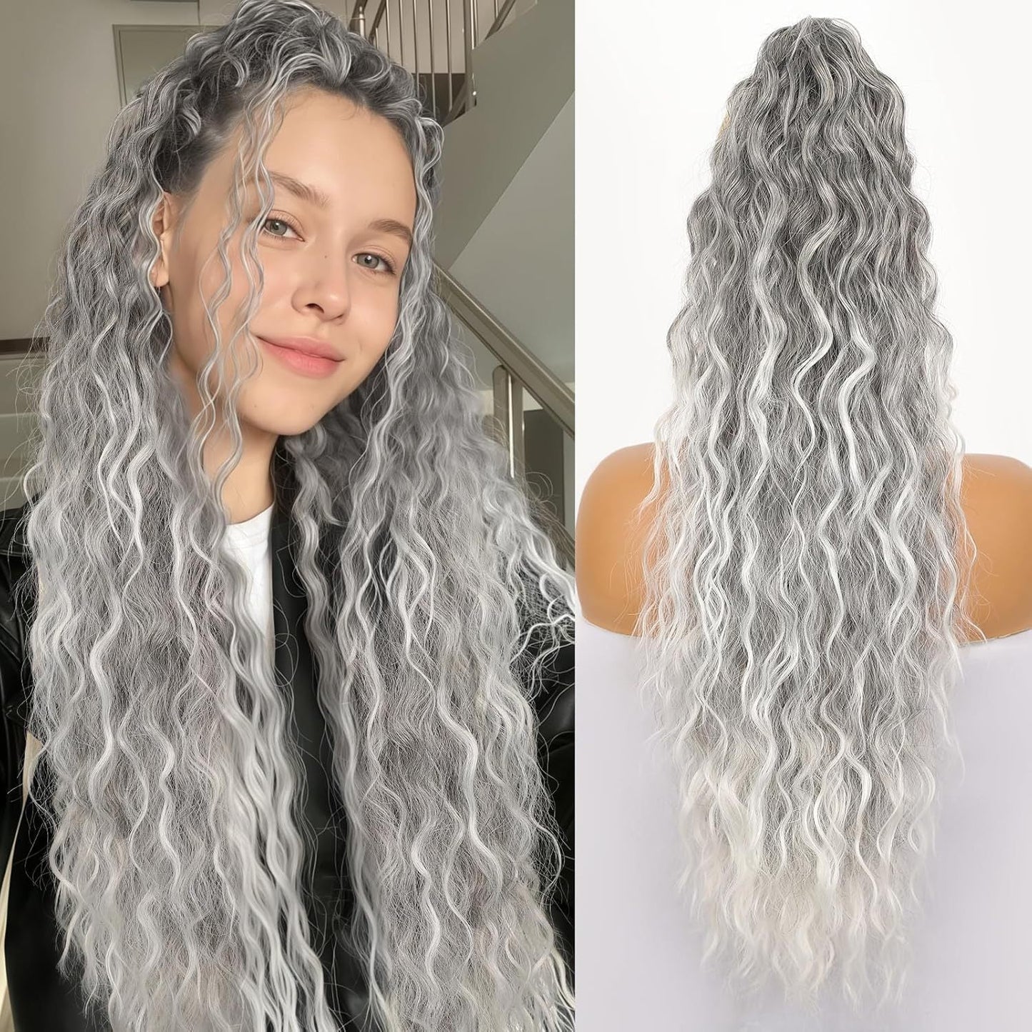 🔥30 Inches Curly Wavy Frizzy Hair Extension with Ponytail