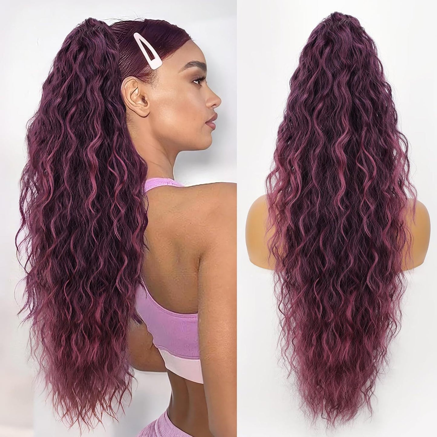 🔥30 Inches Curly Wavy Frizzy Hair Extension with Ponytail