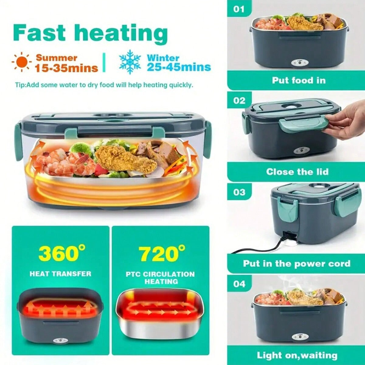 Flash Sale5K+ SOLD!Electric Lunch Box(lunch box + fork and spoon + lunch bag)