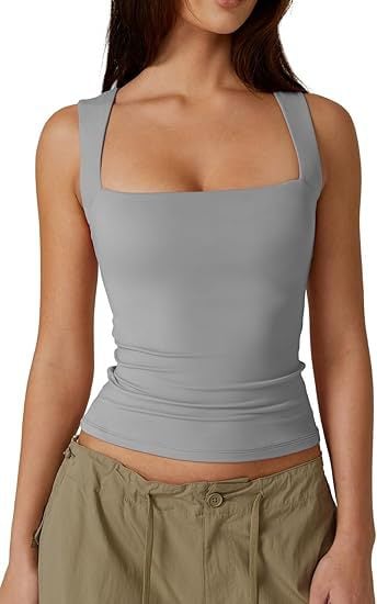 🏆Flash Sale⚡ 50K+ SOLD!💥Women's Square Neck Sleeveless Double-Layer Tank Tops