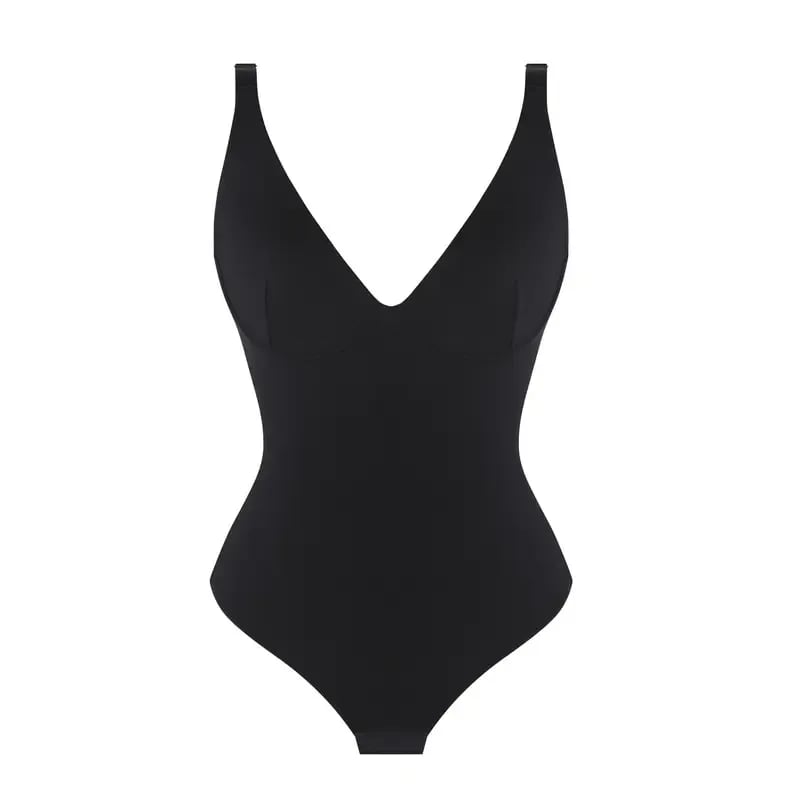 Women V Neck Bodysuit Thong Tummy Control Shapewear Basic Fabric Fashion Womenswear