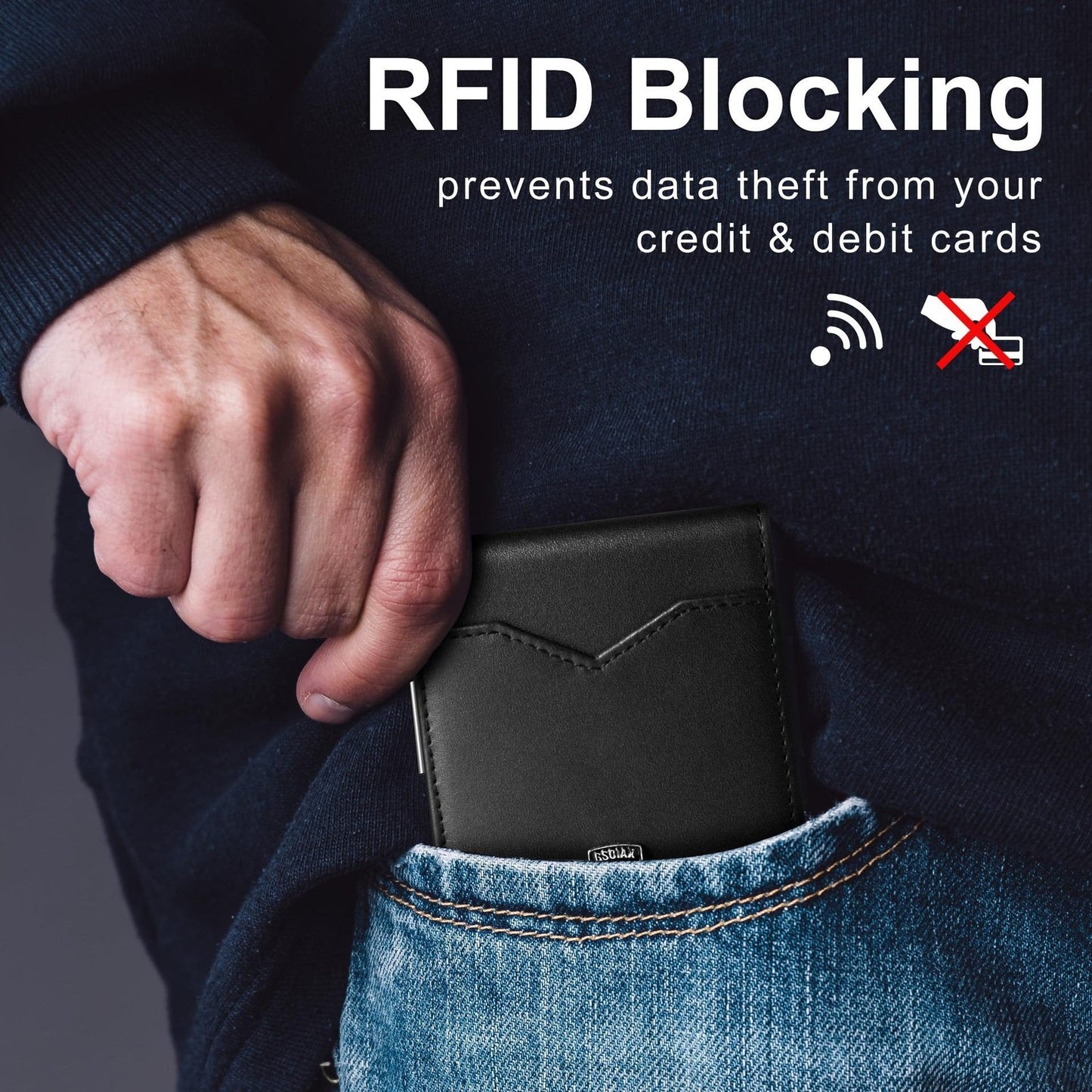 محفظة جلدية رفيعة للرجال مزودة بتقنية حجب RFID - بسيطة من ألياف الكربون ثنائية الطي