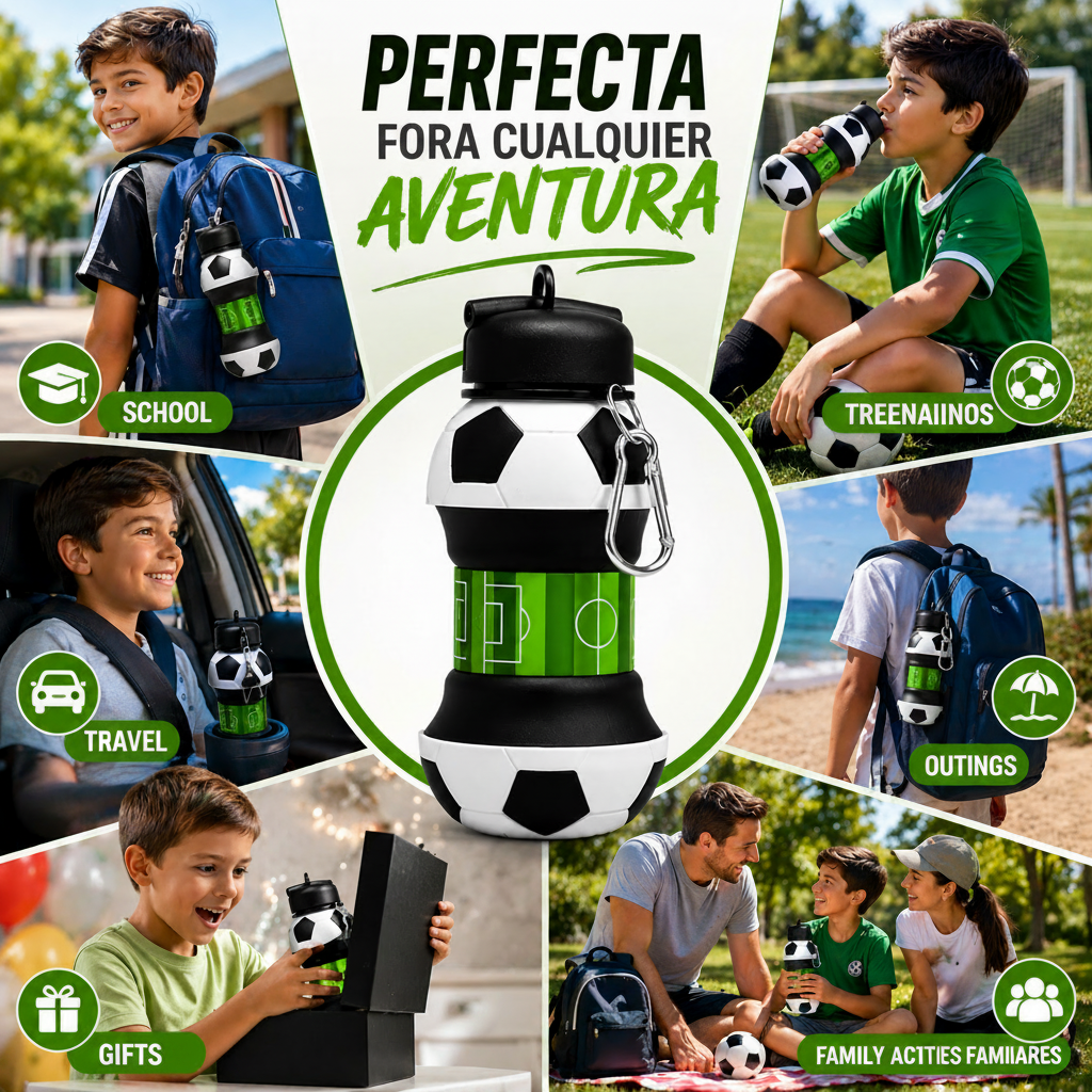 ⚽ World Cup Special: Buy 1 Get 1 FREE!🏃 Kids’ Favorite! 2-in-1 Foldable Football Water Bottle