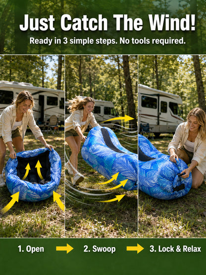🏕️ Zero-Gravity Lounger | 3S Wind Setup | 400lbs Support | Pocket-Sized | Ergonomic Headrest 🌊