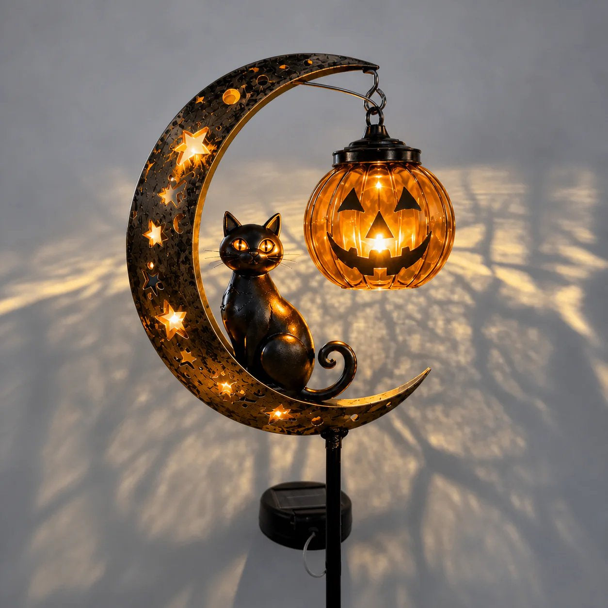⏰Last day Promotion 🔥-👻 Solar Halloween Garden Stake Light with Black Cat & Pumpkin