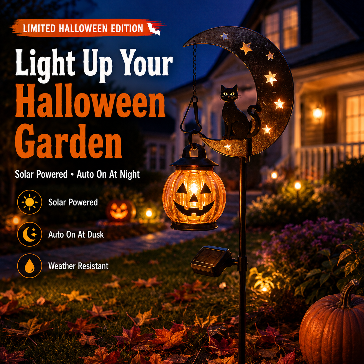 ⏰Last day Promotion 🔥-👻 Solar Halloween Garden Stake Light with Black Cat & Pumpkin
