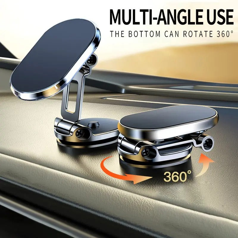 Foldable Metal Magnetic Car Cell Phone Holder - 360° Rotating Dashboard Mount