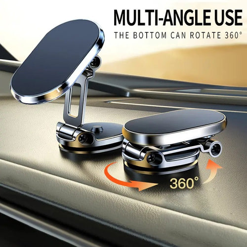 Foldable Metal Magnetic Car Cell Phone Holder - 360° Rotating Dashboard Mount