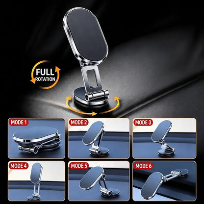 Foldable Metal Magnetic Car Cell Phone Holder - 360° Rotating Dashboard Mount