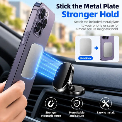 Foldable Metal Magnetic Car Cell Phone Holder - 360° Rotating Dashboard Mount