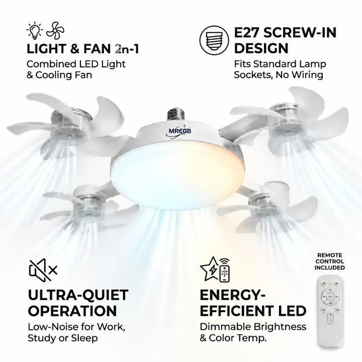 ⏰Limited Time Summer Sale 🔥-2026 Upgraded E27 Screw-In Ceiling Fan with LED Light | No Wiring Required