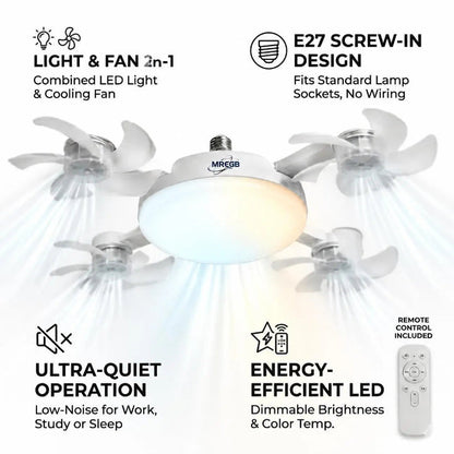 ⏰Limited Time Summer Sale 🔥-2026 Upgraded E27 Screw-In Ceiling Fan with LED Light | No Wiring Required