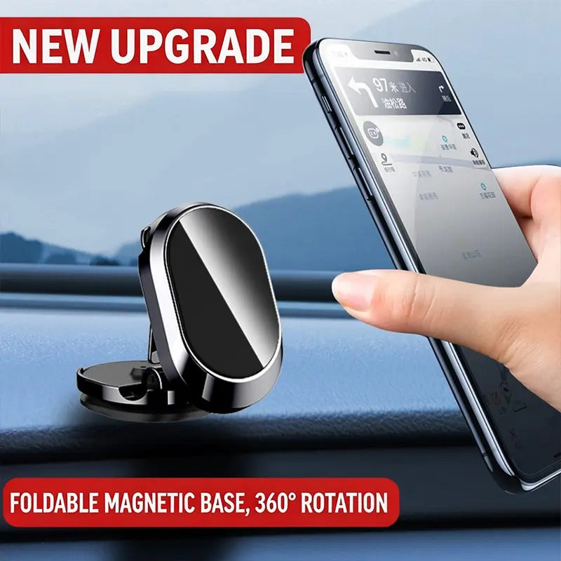 Foldable Metal Magnetic Car Cell Phone Holder - 360° Rotating Dashboard Mount