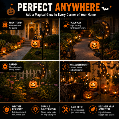 ⏰Last day Promotion 🔥-👻 Solar Halloween Garden Stake Light with Black Cat & Pumpkin