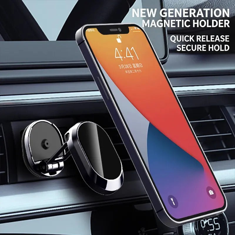 Foldable Metal Magnetic Car Cell Phone Holder - 360° Rotating Dashboard Mount