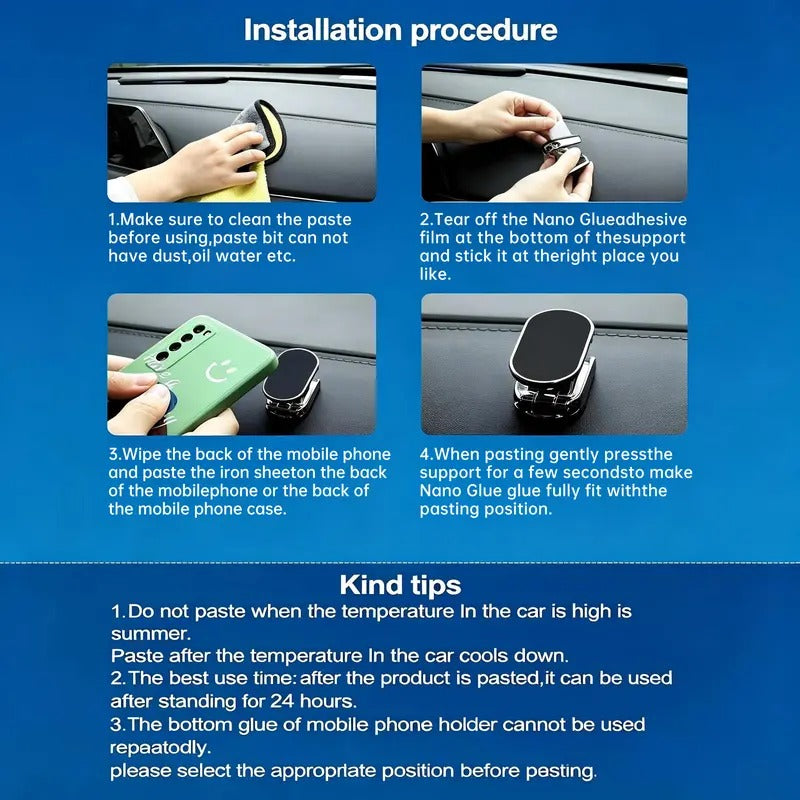 Foldable Metal Magnetic Car Cell Phone Holder - 360° Rotating Dashboard Mount