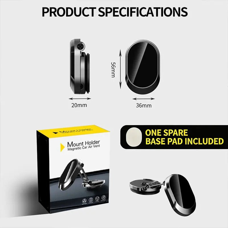 Foldable Metal Magnetic Car Cell Phone Holder - 360° Rotating Dashboard Mount
