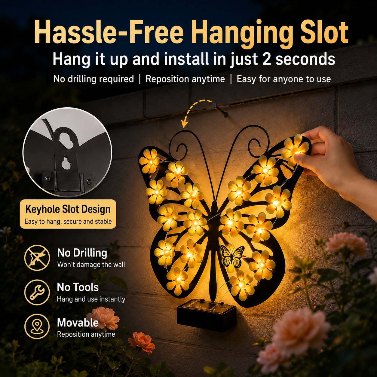 🔥2026 Hot Sales 50% OFF🔥Solar Lights Outdoor Metal Butterfly Wall Decor