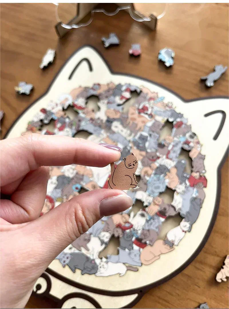 🎁 135-Piece Cat-Shaped Wooden Jigsaw Puzzle — A Charming Gift for Cat Lovers