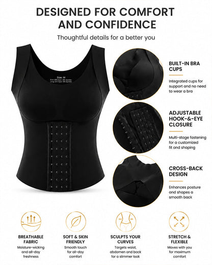 4-in-1 Seamless Front Closure Tummy Control Wire-Free Bra Crossback Shaping Vest