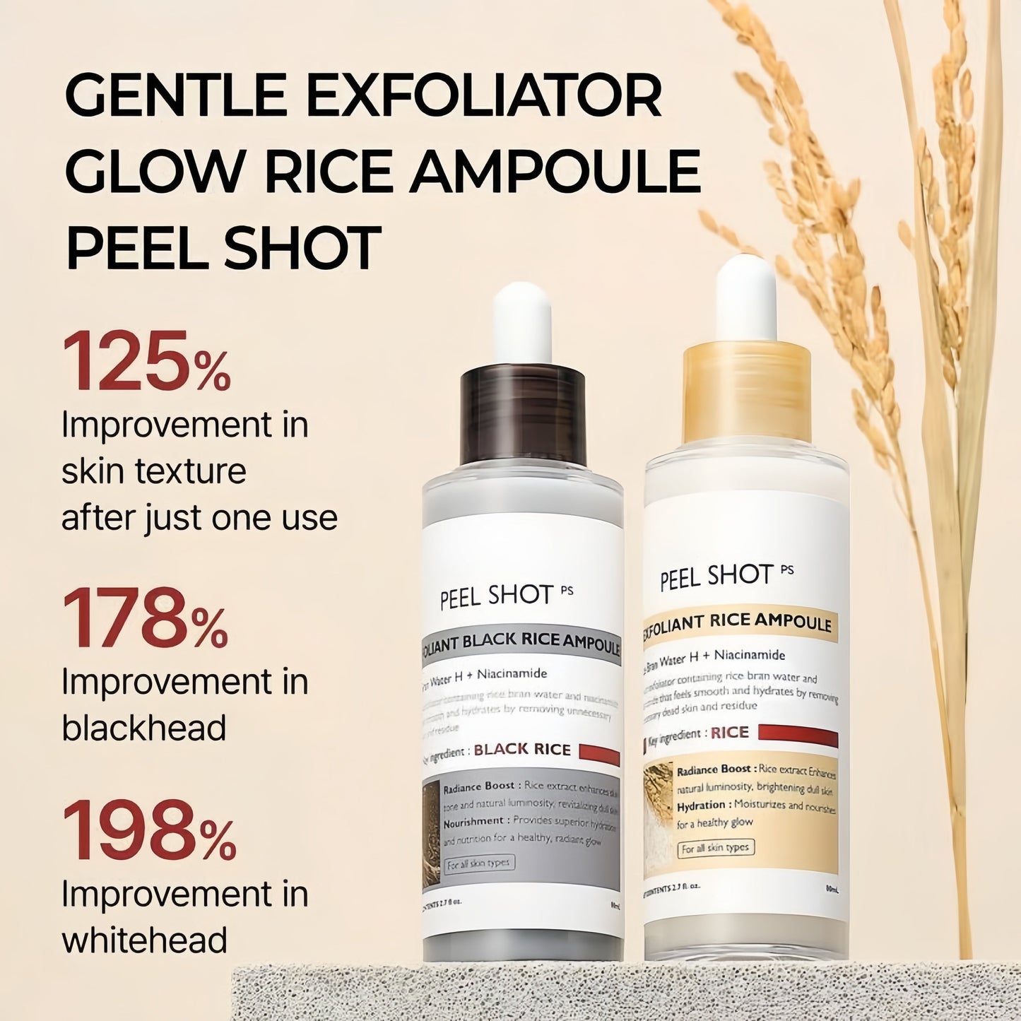 Peel Shot Glow Rice Ampoule Duo - Serums for Brightening, Exfoliating, and Moisturizing🌾