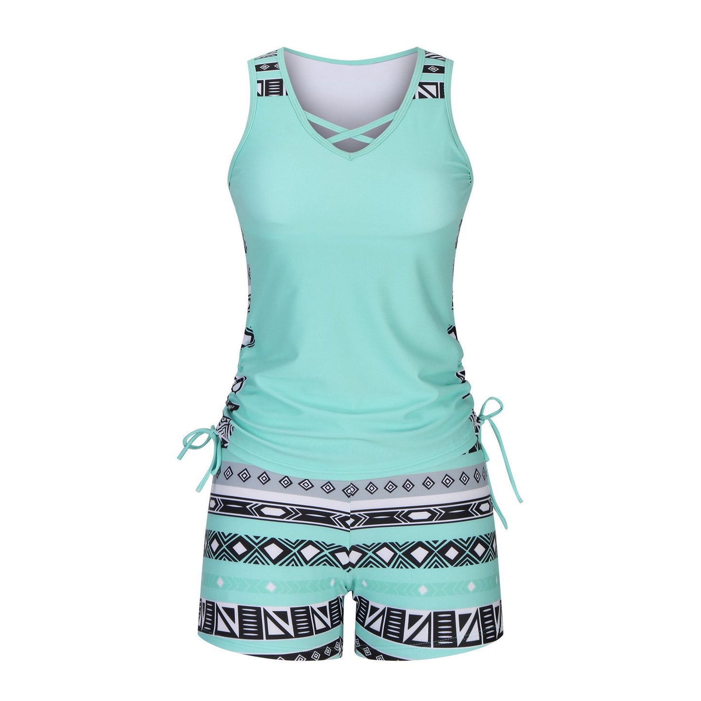 ⏰LAST DAY 60% OFF - Women's Tummy Control Tankini Set with Built-In Bra – Flattering Boho Swimwear with Shorts
