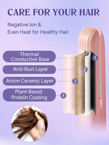 Portable dual-purpose straightening and curling iron, 10-second heating, negative ion conditioning🤩