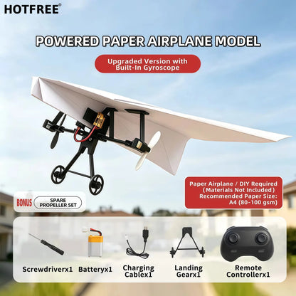 Power-Up RC Paper Airplane Kit with Gyro Stabilizer – DIY Electric Remote Control Plane with Dual Propellers, Lightweight Foldable Flying STEM Toy
