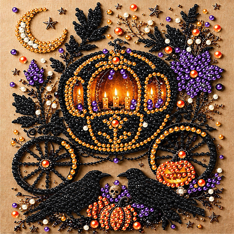 Halloween Pearl Art DIY Kit – Turn Tiny Pearls into Spooky-Cute Magic (Size:7.87in*7.87in)