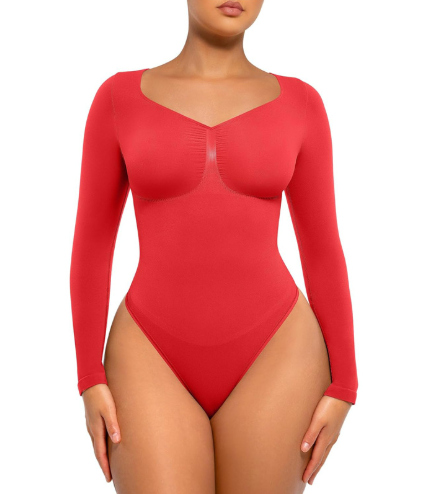 🏆Long Sleeve Bodysuit for Women with V Neck Body Suits Tops for Tummy Control Thong