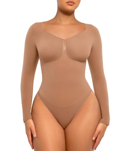 🏆Long Sleeve Bodysuit for Women with V Neck Body Suits Tops for Tummy Control Thong