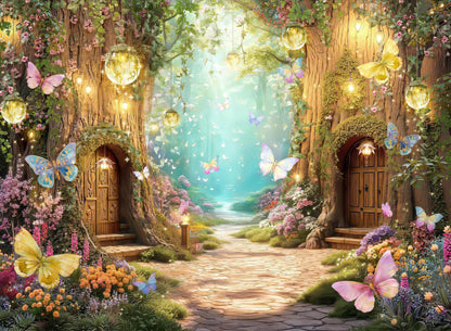 🌟🌳 Dreamy Enchanted Forest Butterfly Floral Backdrop | Perfect Outdoor Birthday Decor