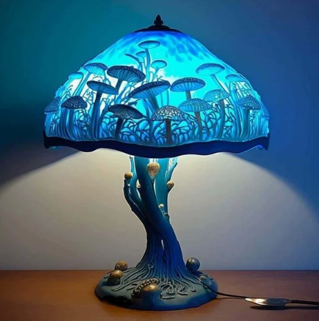 🍄🌈3D Vintage Stained Glass Plant Series Table Lamps Mushroom Creative Light Resin