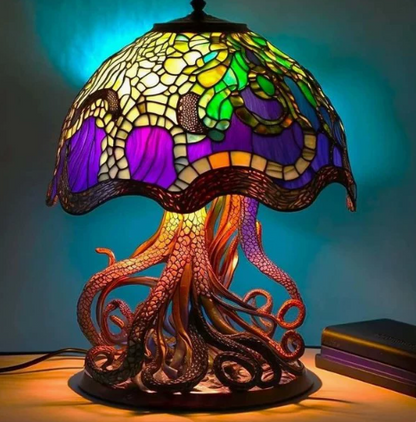 🍄🌈3D Vintage Stained Glass Plant Series Table Lamps Mushroom Creative Light Resin