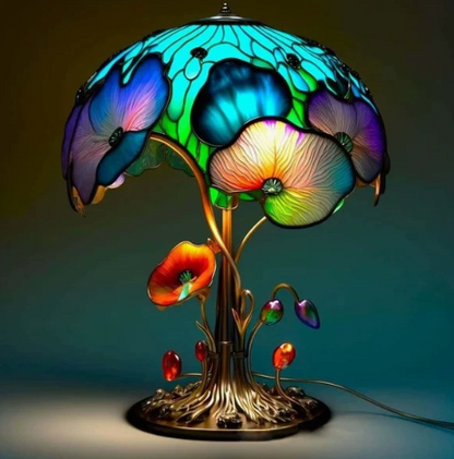 🍄🌈3D Vintage Stained Glass Plant Series Table Lamps Mushroom Creative Light Resin